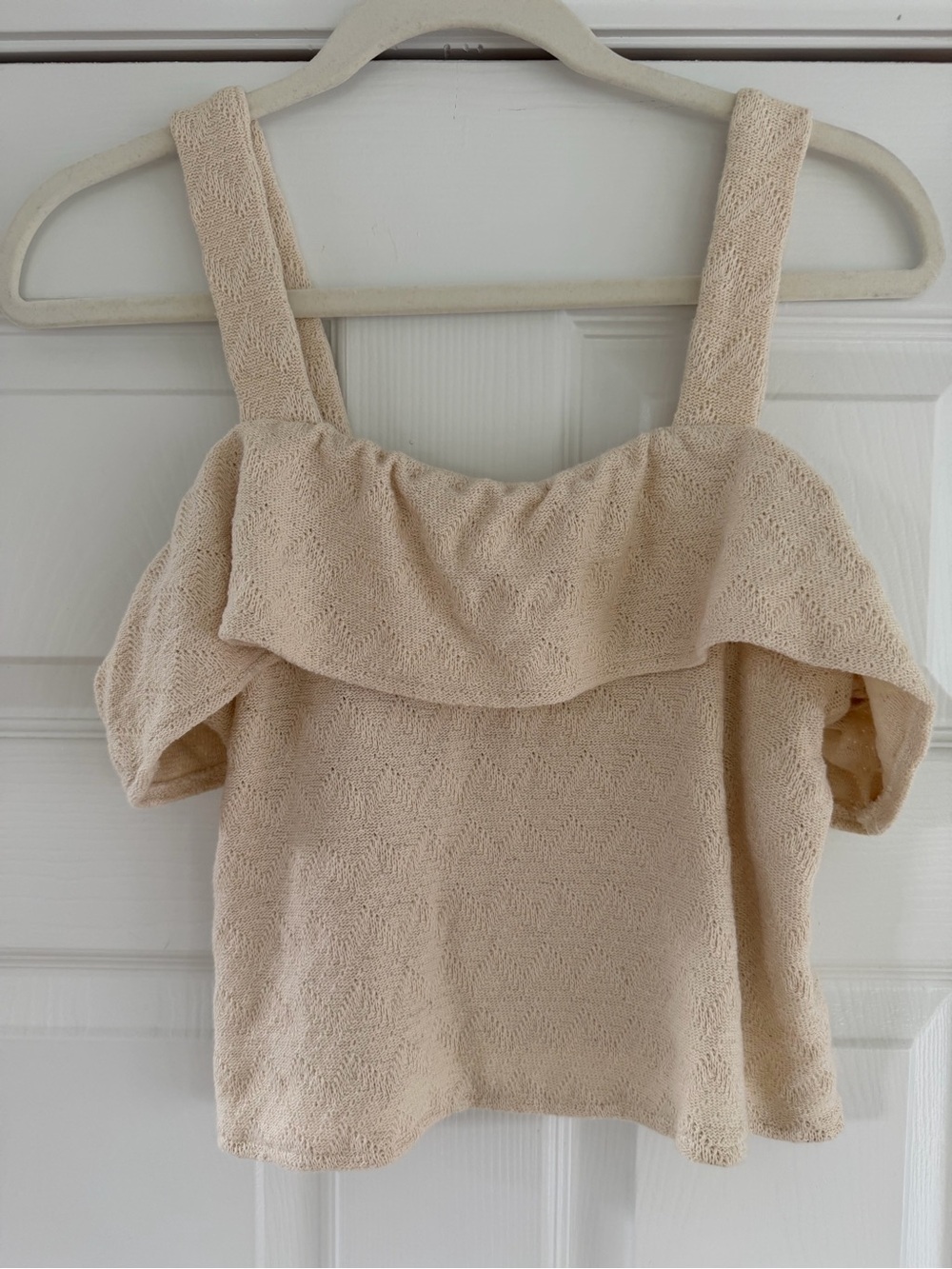 Madewell Cream Textured Ruffle Off-Shoulder Top